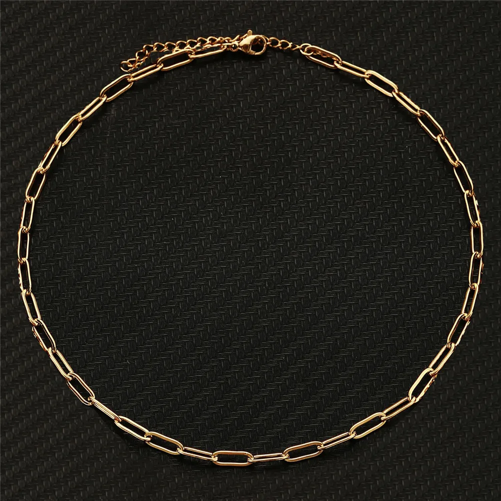 Drop shipping Stainless Steel Silver Gold Color Curb Chain Necklace 4MM Choker Necklaces for Women Girl Gifts Jewelry