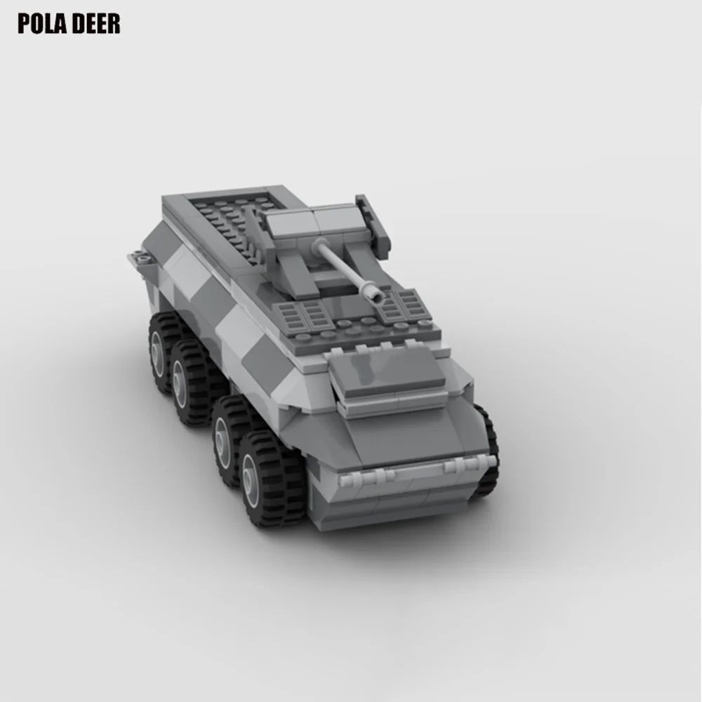 Poladeer-transporte blindado de personal militar para niños, montaje de partículas pequeñas, bloques de construcción, juguete educativo, regalo de cumpleaños, 210 piezas