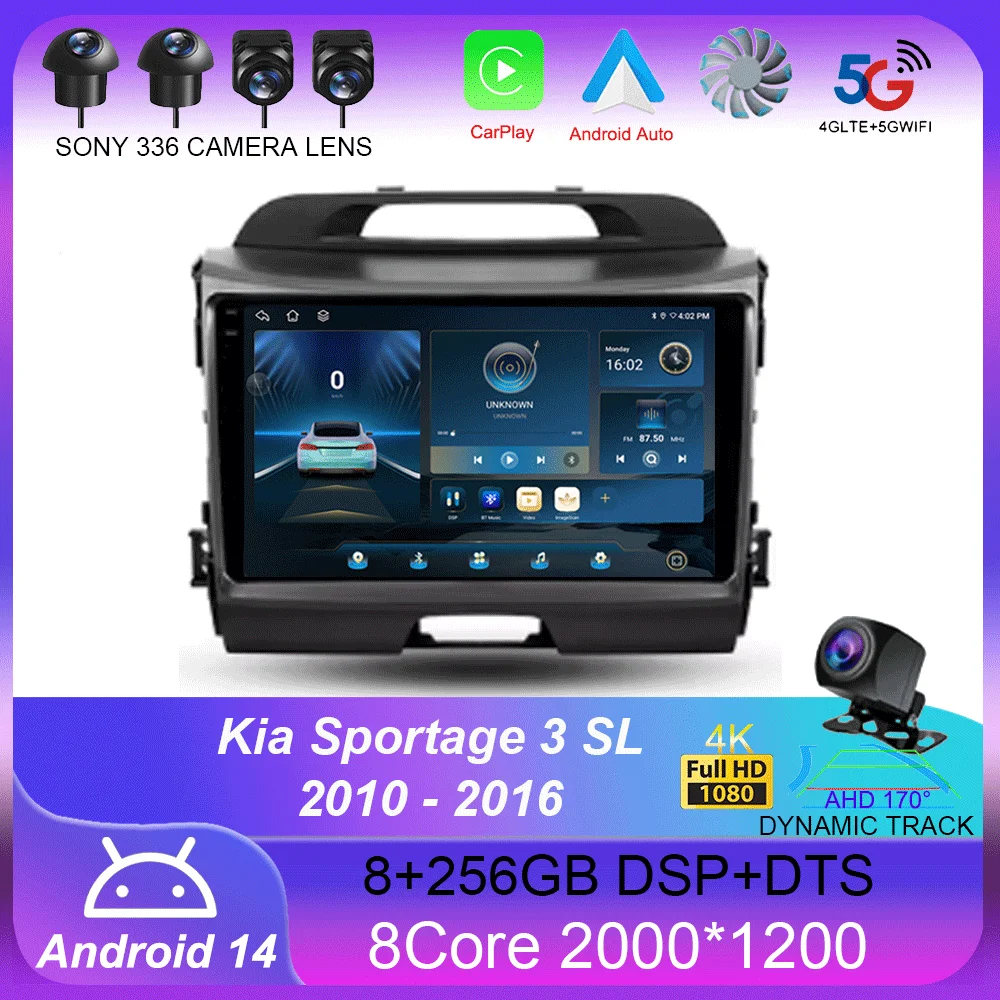 

For Kia Sportage 3 SL 2010 - 2016 Android 14 Carplay Auto 4G+WIFI GPS Car Radio Navigation Multimedia Video Player Stereo BT