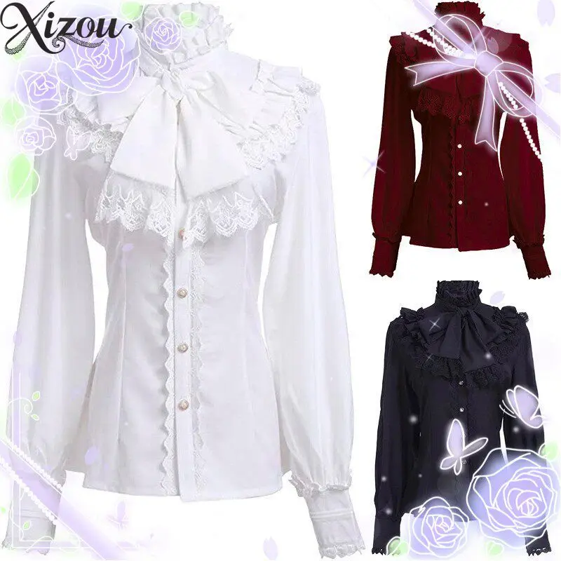 

Lolita Prince Medieval Retro Long Sleeve Gothic Palace Slim Fit Elegant Girl Blouse Shirt Women 2026 Spring Autumn Inner Layer