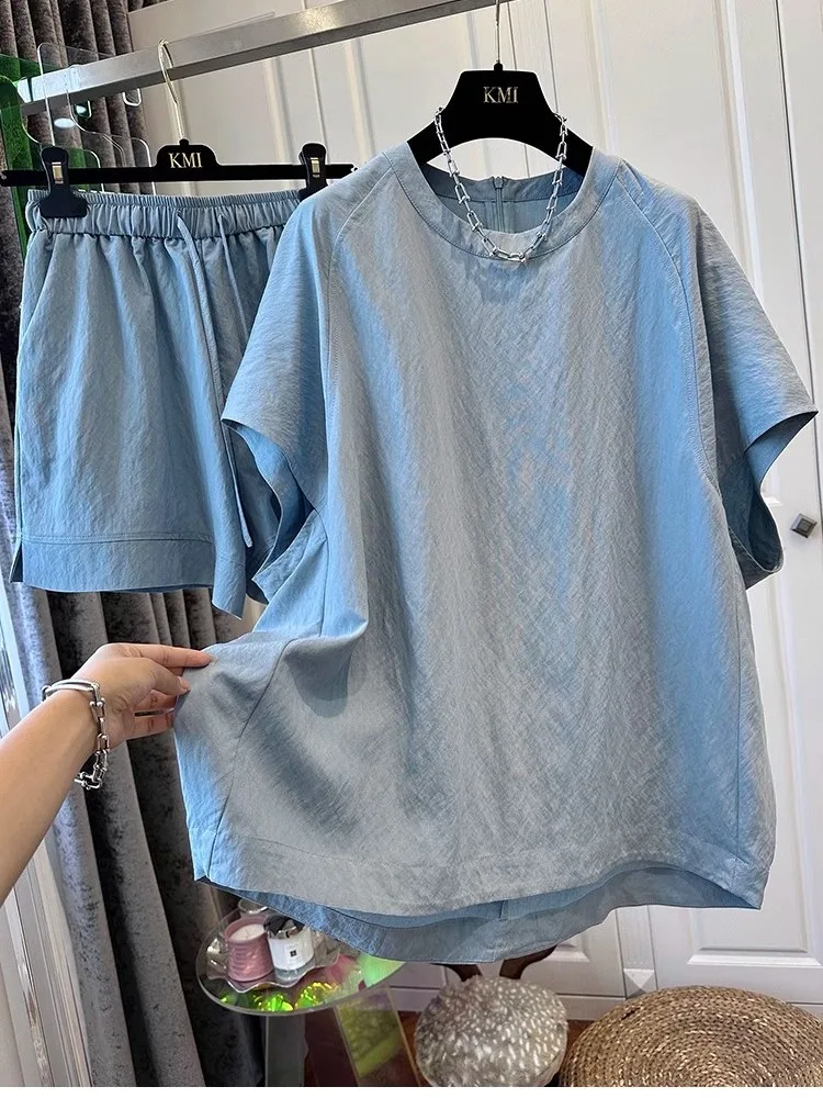 

Комплект из двух предметов: свободная женская футболка и шорты из льняной ткани с эффектом утяжки живота, летний повседневный модный костюм больших размеров