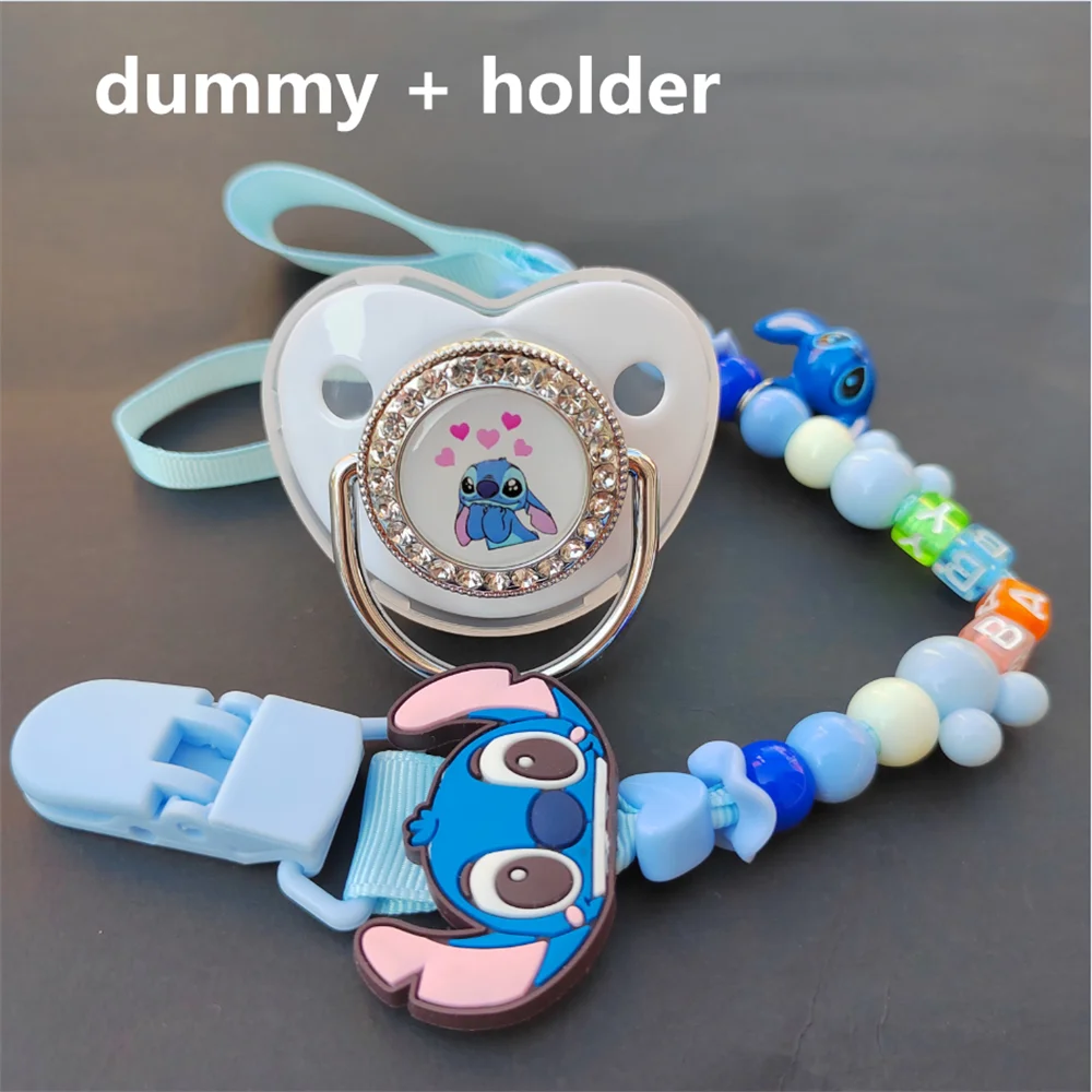 Newborn Pacifier Beads Clip Chain Bling Silicone Baby Pacifier Holder Baby Pacifier Nipples Fake Baby Shower Gift Stitch 0-24M