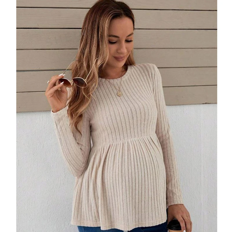 

Модная трикотажная футболка с длинными рукавами для беременных, весенне-осенняя футболка, топы, одежда для беременных