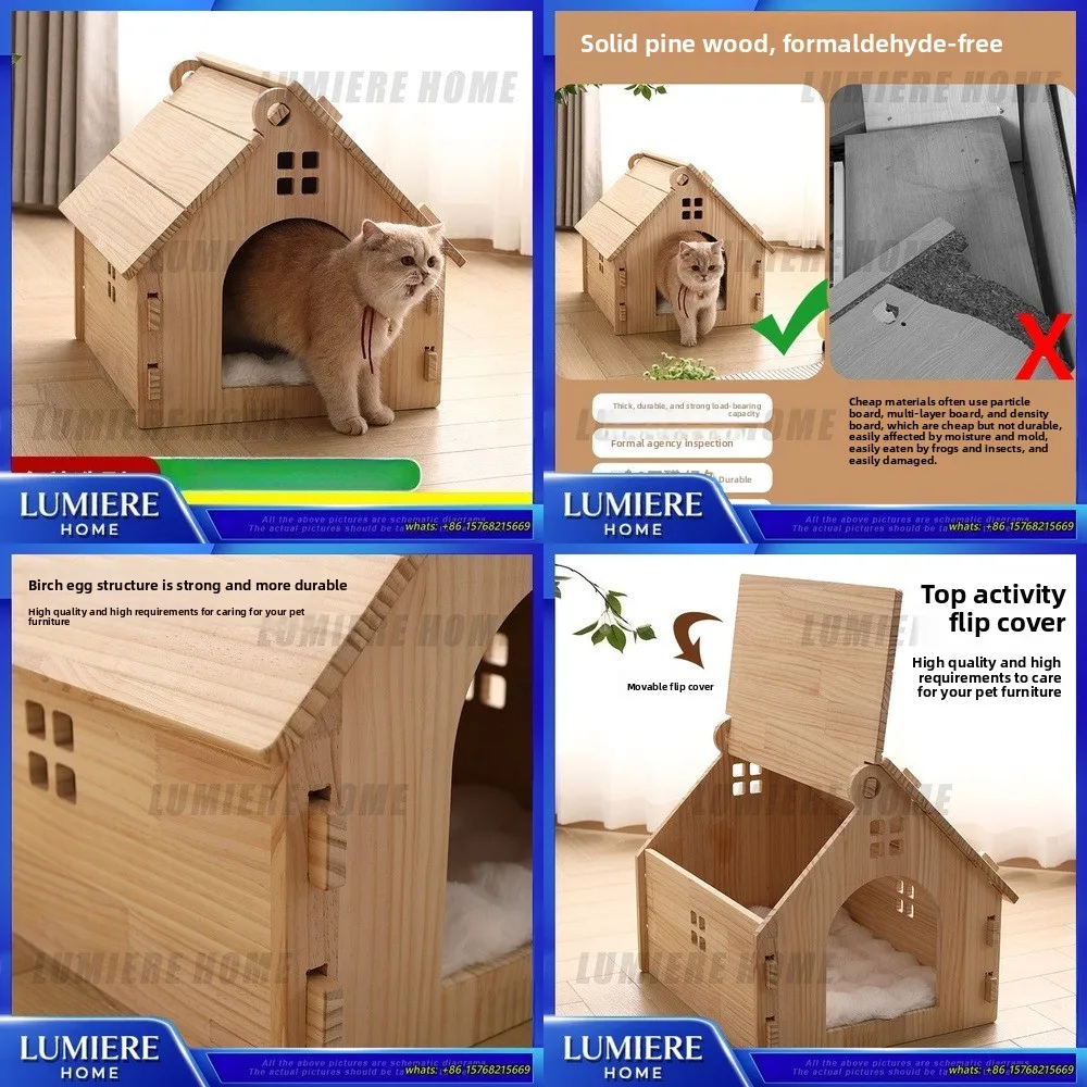 

Деревянный домик для кошек и собак, складной, для использования в помещении и на улице, съемный, с крышей, для мелких животных, лежанка для кошек