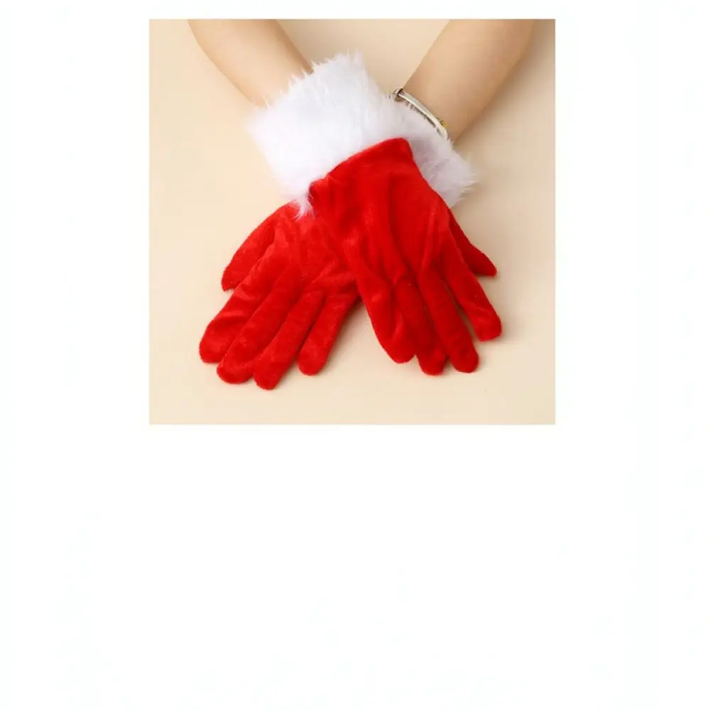 Soft Velvet Gloves With White Fur Cuff Short Winter Accessories Elegant Costume Gloves For Holiday Party Celebration
