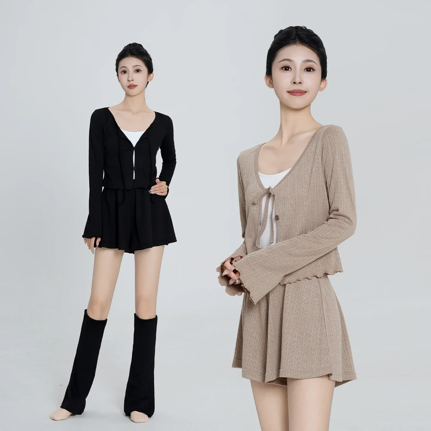 ballet-costume-set-for-women-adult-lace-up-autumn-knitted-cardigan-ballet-gymnastic-outfit-long-sleeve-dance-top