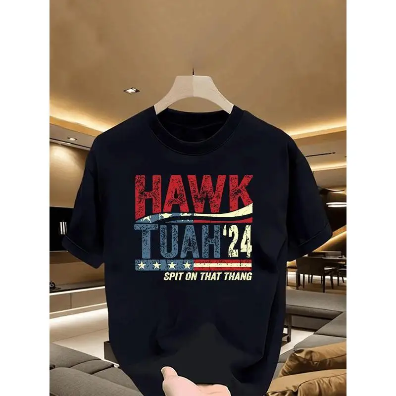 

Hawk TUAH '24 Patriotic Graphic Tee - Vintage American Flag Print, Bold Statement Shirt for National Pride & Election Season