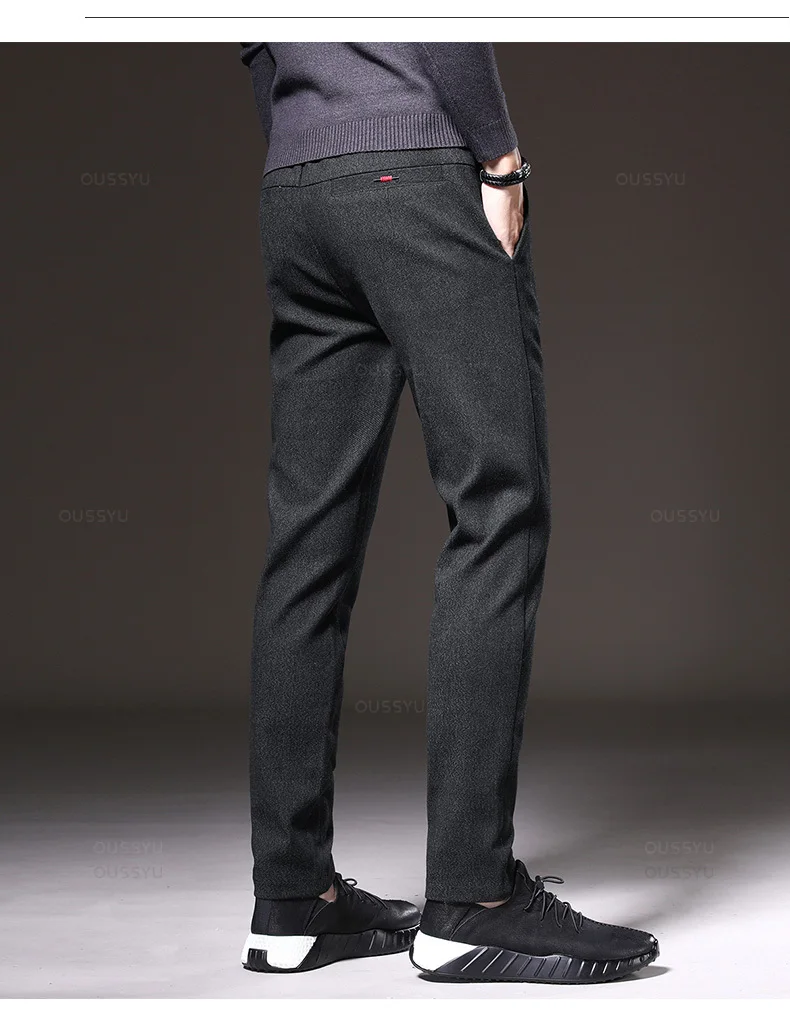Autumn Winter Men's Casual Pants Solid Color Business Elastic Waist Slim Fit Stretch Thick Gray Black Blue Cotton Trousers Male 17 S63e4a39ded634860a614f6a46b64c7702