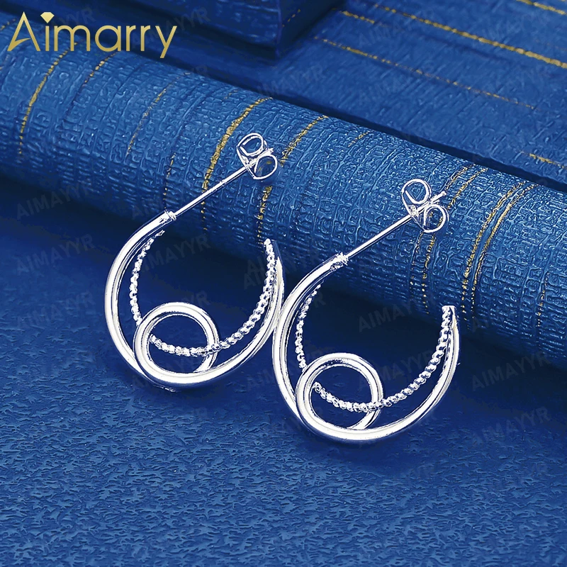 925 Sterling Silver Double-layer C-shaped Water Droplet Earrings for Women's Weddings High-quality and Fashion Jewelry