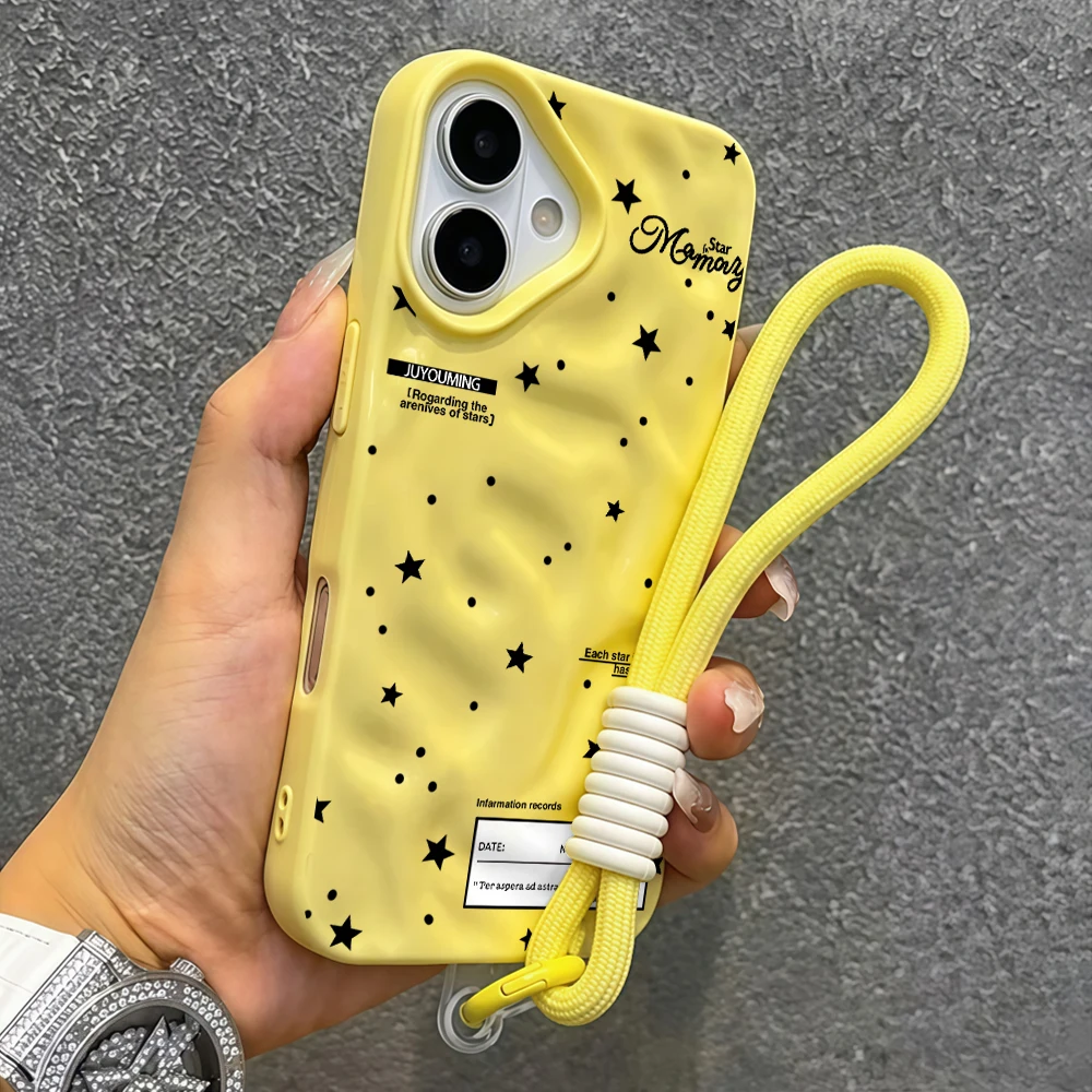 Sternen-Polka-Dots-Muster Falten-Silikon-Handyhülle für iPhone 17 15 13 11 12 14 16 17 Pro Max 15 Plus 17Air mit Lanyard-Abdeckung – Detail 7