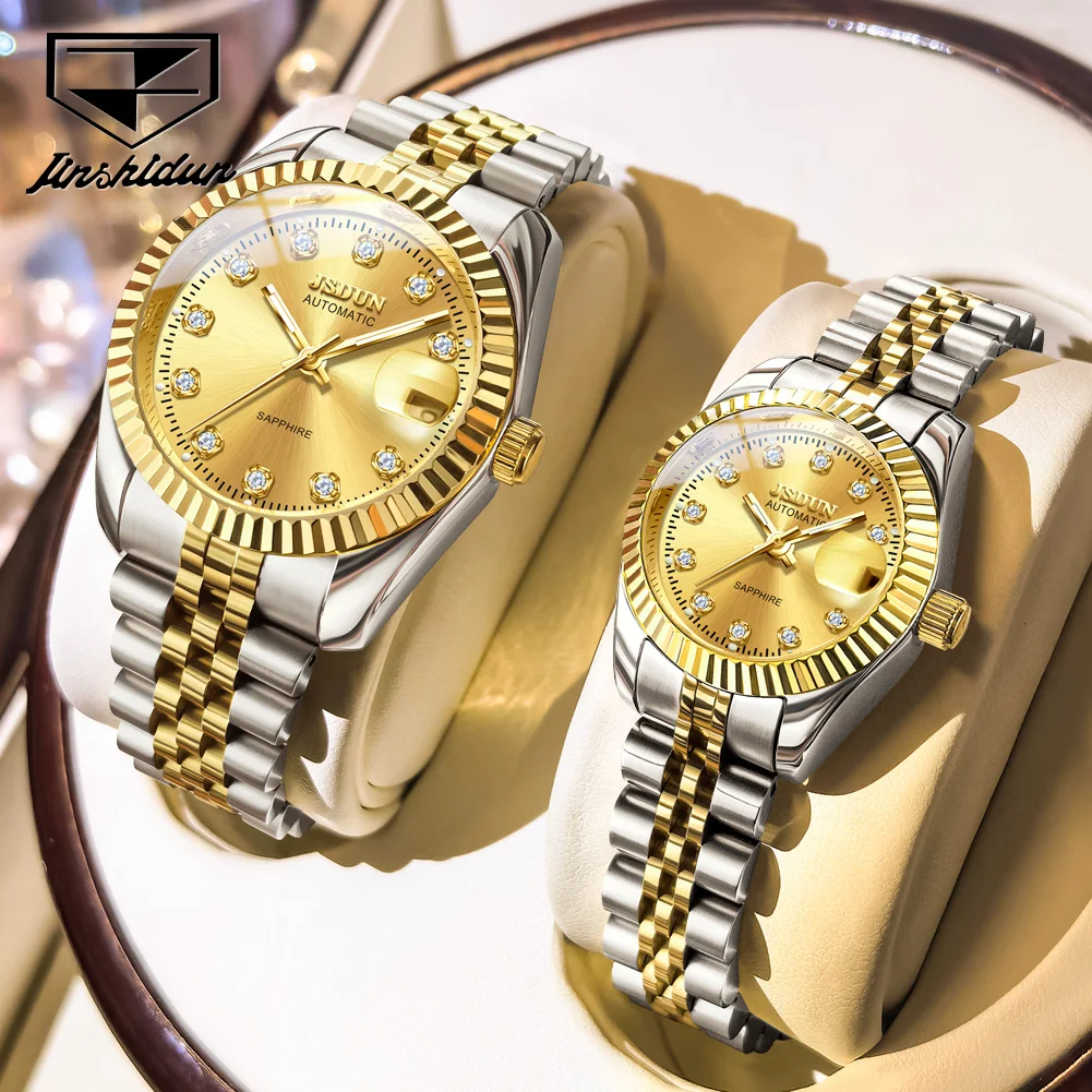 JSDUN Couple Watches Luxury Fashion Fine Steel Top Brand Original Automatic Mechanical Wristwatch Waterproof Man and Woman Watch