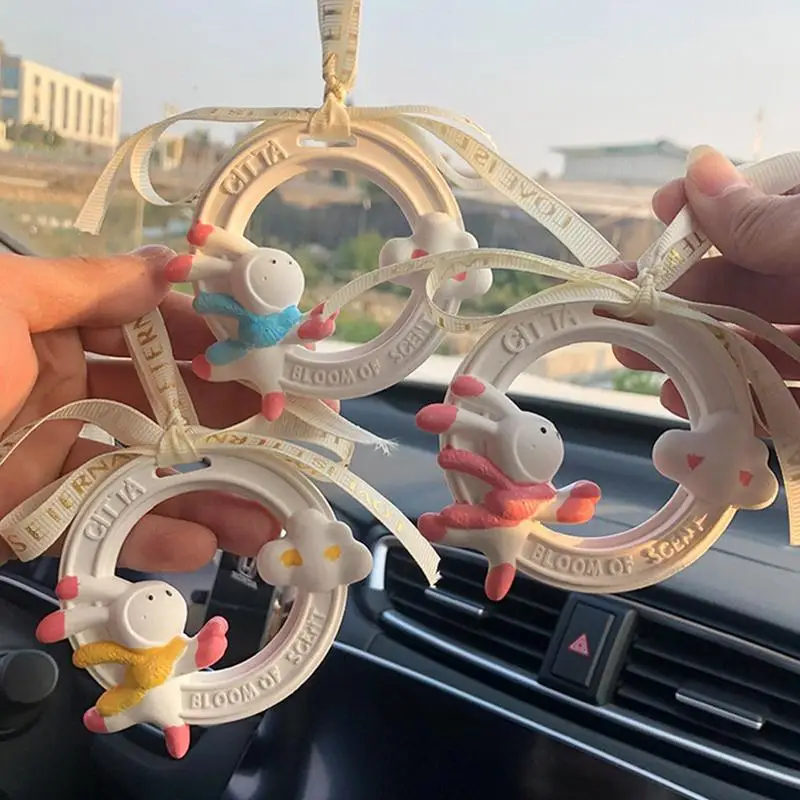 Car Interior Decoration Rabbit Aromatherapy Pendant Car Air Freshener Perfume Diffuser Cute And Stable View Mirror Charm