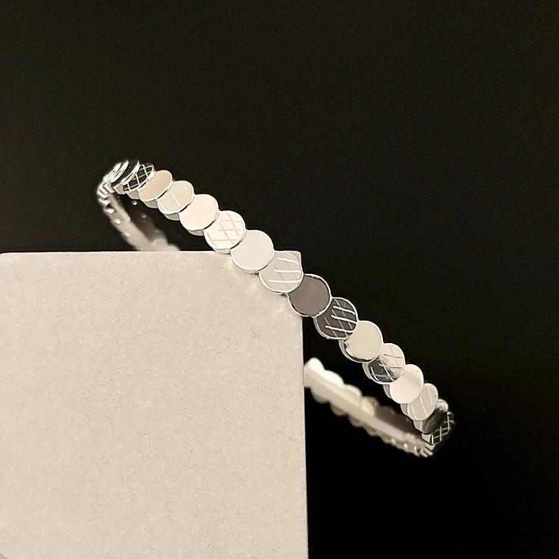 925 Sterling Silver Simple Shiny Fish Scale Geometry Resizable Opening Bangle For Women Fine Jewelry Party Gift BR363
