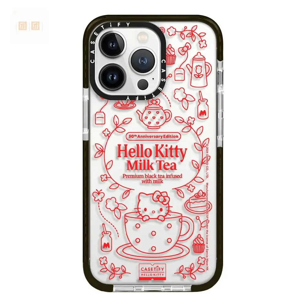 Sanrio cartoon hello kitty leite chá capa de telefone anti-queda com tudo incluído capa de proteção macia para iphone 11 12 13 14 15 pro max xr