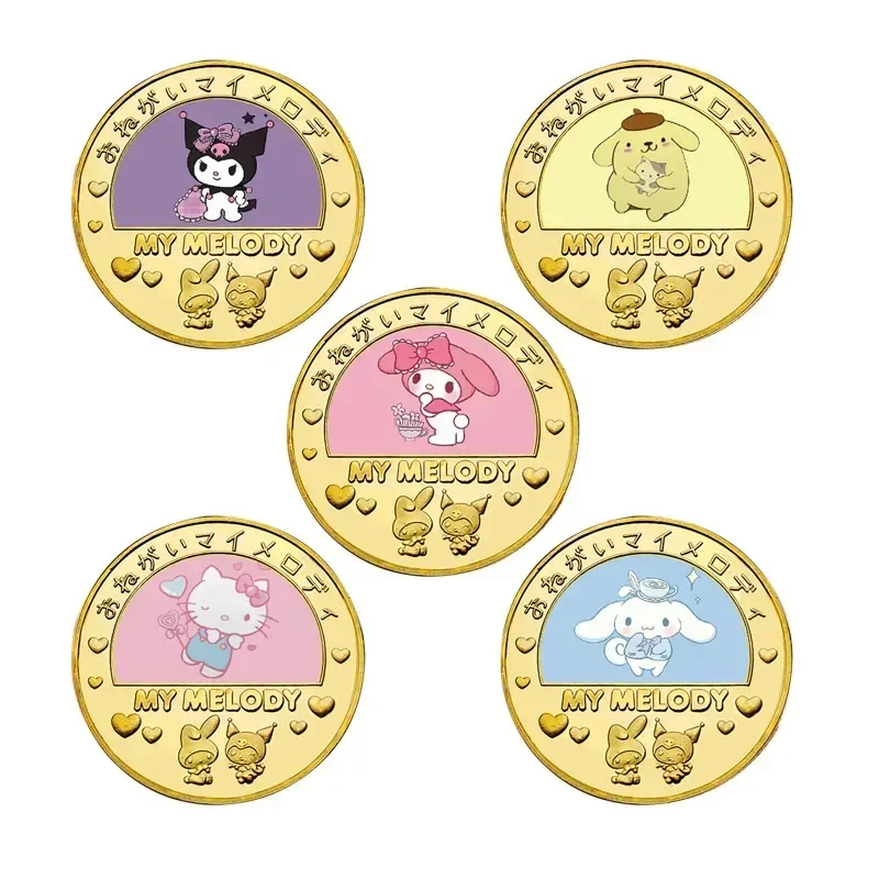 

Sanrio Hello Kitty Kuromi Cartoon Souvenir Coins Anime Action Figures My Melody Cinnamoroll Colored Anime Metal Collection Gifts