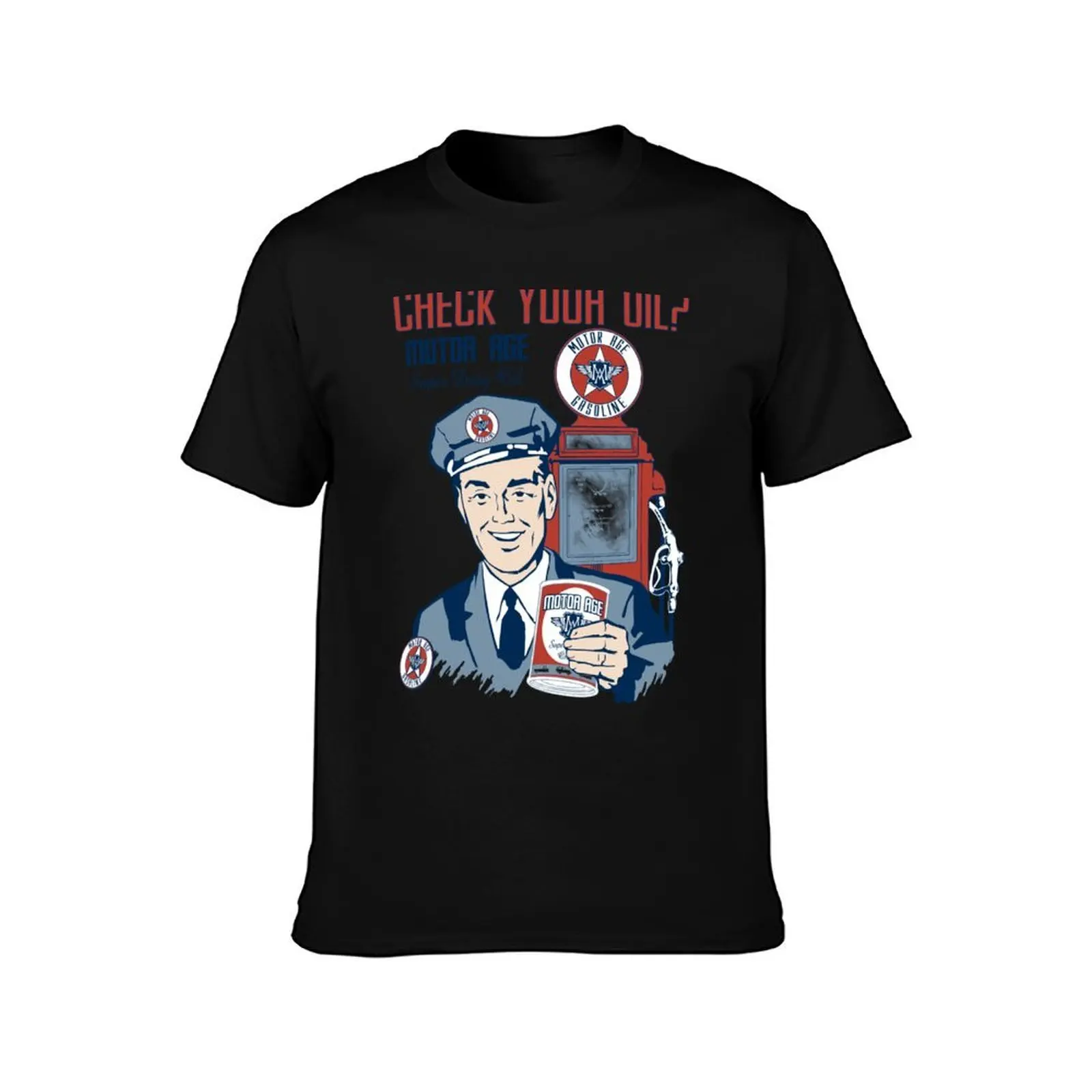 Motor Age Check Your Oil T-Shirt, Summer Casual Cotton Tee, Oversized Streetwear Tops, Vintage Graphic Print, Unisex Men Women