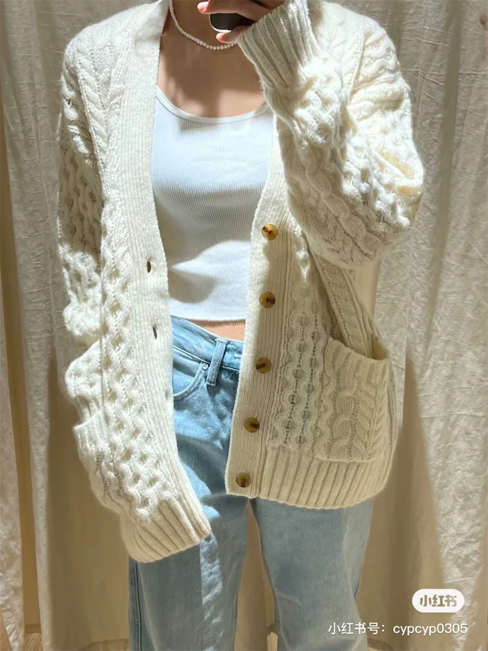 Fashion Women Sweater 2023 Winter Casual Ladies Commuter Thick-line Double- Pocket Large Cardigan Sweater For Women's Outwears