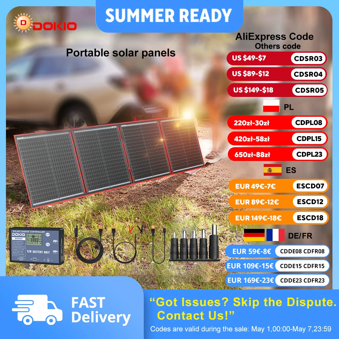 Dokio-Panneau solaire 18V portable et flexible, 100/160/200/300W, avec kit de contrôle 12V, pour recharge de batterie de camping
