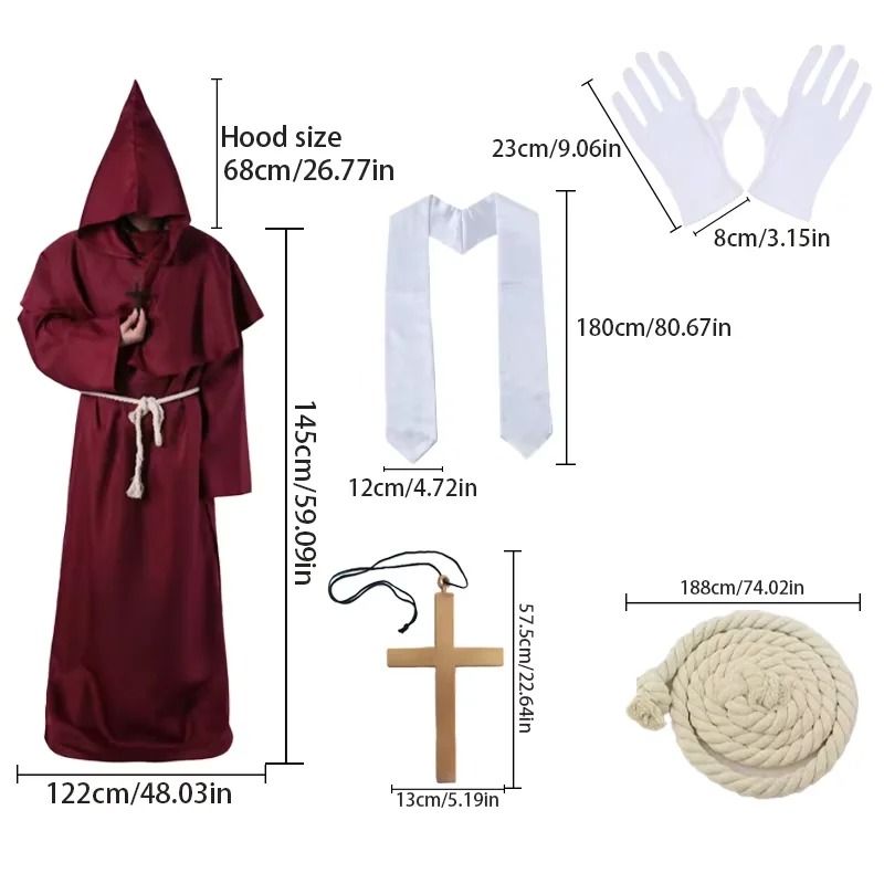 PESENAR 중세 후드 달린 수도사 르네상스 사제 로브 코스튬 코스프레