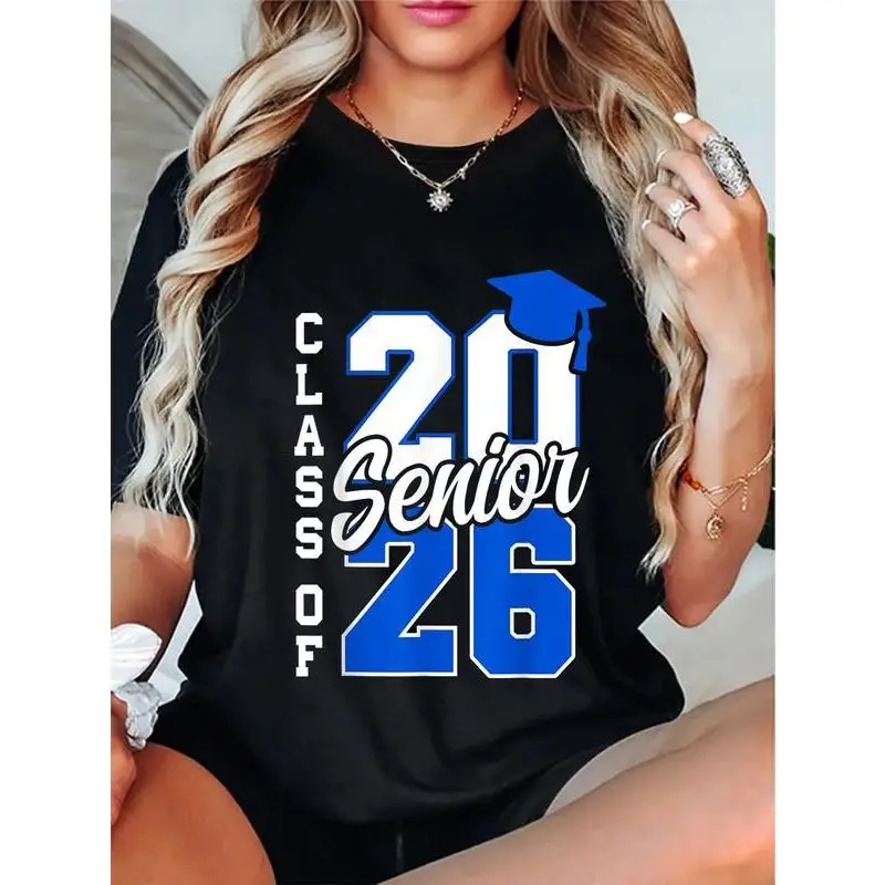 

CLASS OF 2026 Senior T-Shirt Graduation Class Print Short Sleeve Student Ceremony Party Top Unisex