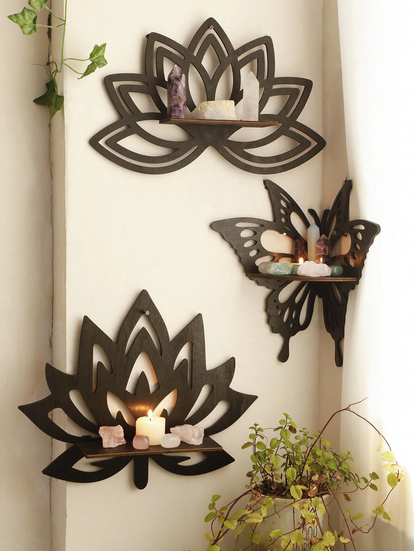 

Lotus Butterfly Crystal Shelf Display Home Wood Decor Floating Wall Shelf Aesthetic Room Decoration Modern Home Decoration Shelf