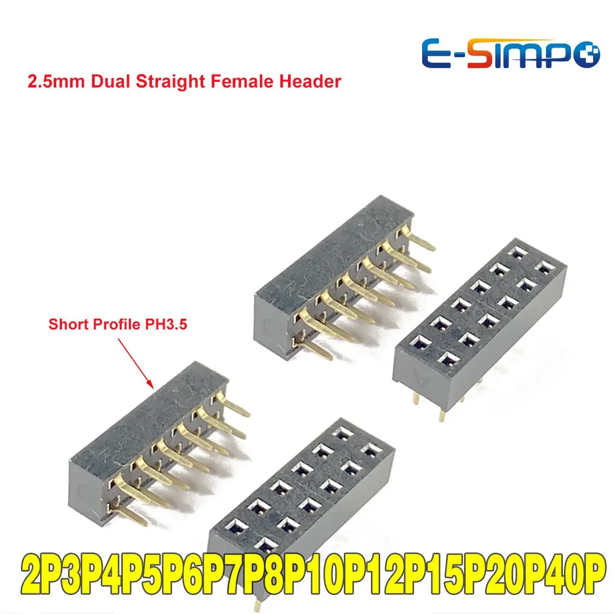 

10pcs 2.54mm PH3.5 Low Short Profile Straight Double Row 2x2/3/4/5/8/10P Rohs Gold-plate PCB Female Pin Header Socket Connector