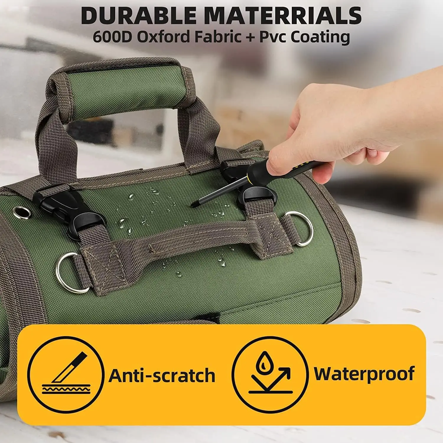 1 Piece Multifunctional Roll Up Tool Bag, Wrench Roll, Car First Aid Kit Wrap Roll Organizer, Hanging Tool Zipper Tote Bag