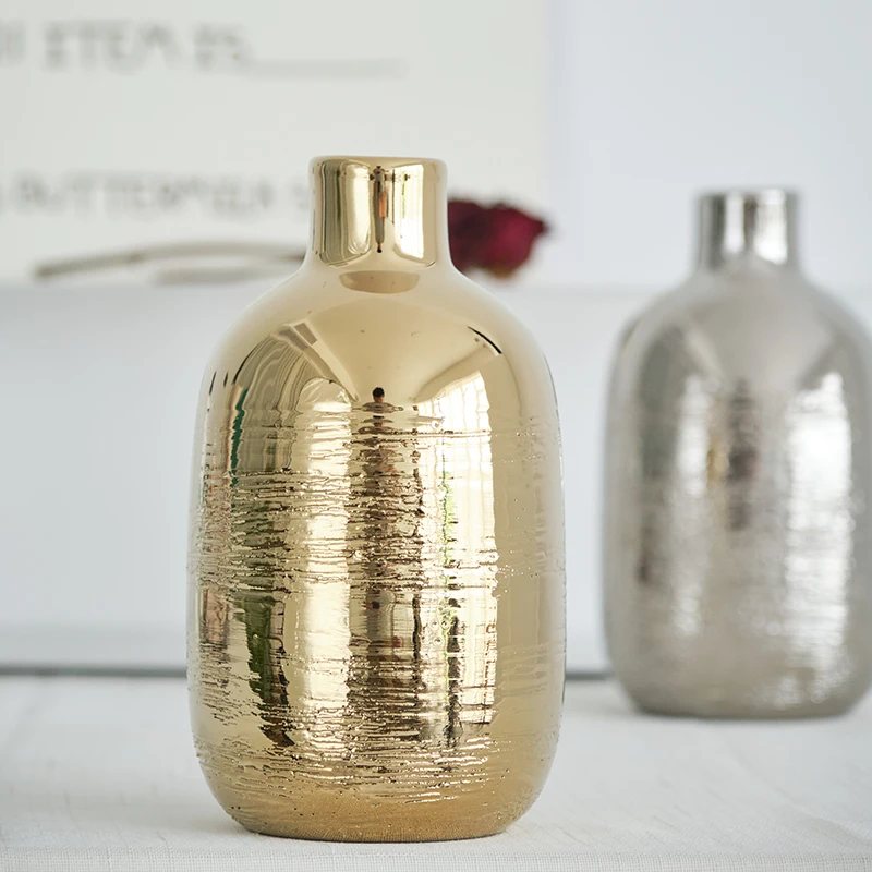 Ceramic Vase Gold Brushed Grain Ceramic Handicraft Flower Vase Floral Arrangement Accessories Home Decoration Accessories
