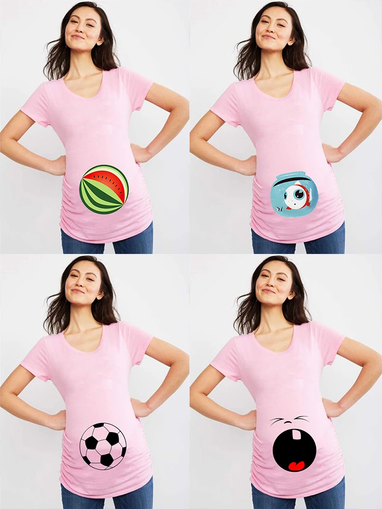 New Pregnant Mom Cartoon Printed Pregnant T Shirt Maternity Short Sleeve T-shirt Pregnancy Announcement Tops Shirt Women Tshirt