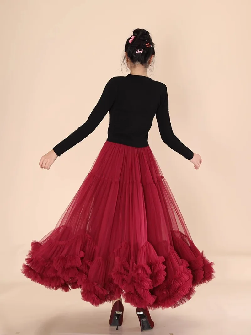 European 2024 Autumn and Winter New High-end Explosion Heavy Industry Gauze Skirt Long Tall A-Line Mesh Skirt For Women