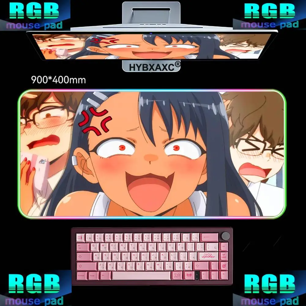 

RGB HD Popular Anime Don't bully me,Nagatoro-san Mouse Pad LED High-end E-sports Keyboard Pad All Size Edge Lock Rubber Desk Mat