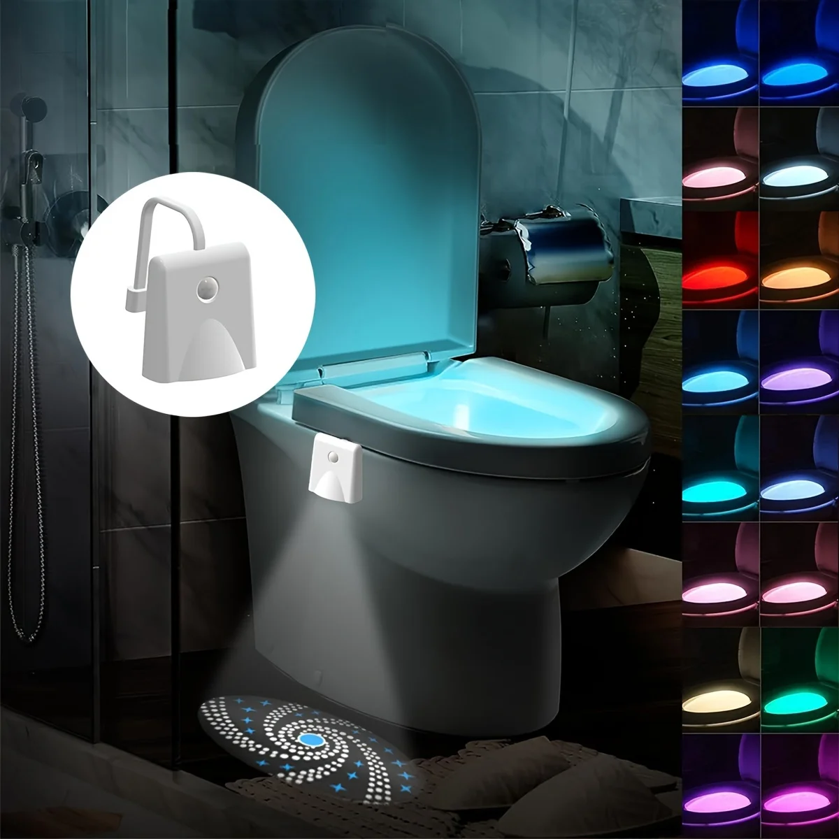 Luz nocturna con sensor de movimiento: lámpara de proyección LED que cambia de 16 colores, luz nocturna recargable por USB, dispositivo divertido y fresco para el hogar y la cama