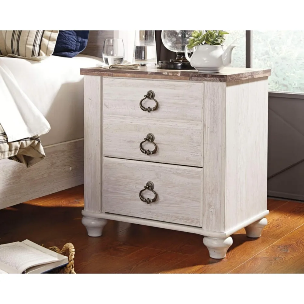 Willowton Farmhouse 2 Drawer Nightstand with USB Charging Ports, 25.67