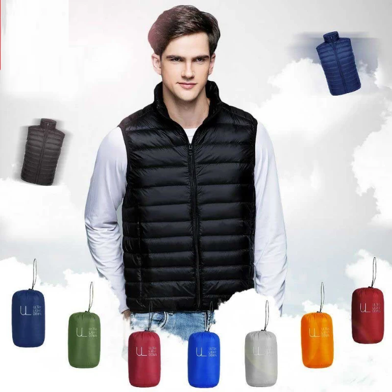 90% White Duck Down Vest Portable Ultra Light Sleeveless Jacket Portable Men's Vest New Men's Winter Sleeveless Jacket 2024