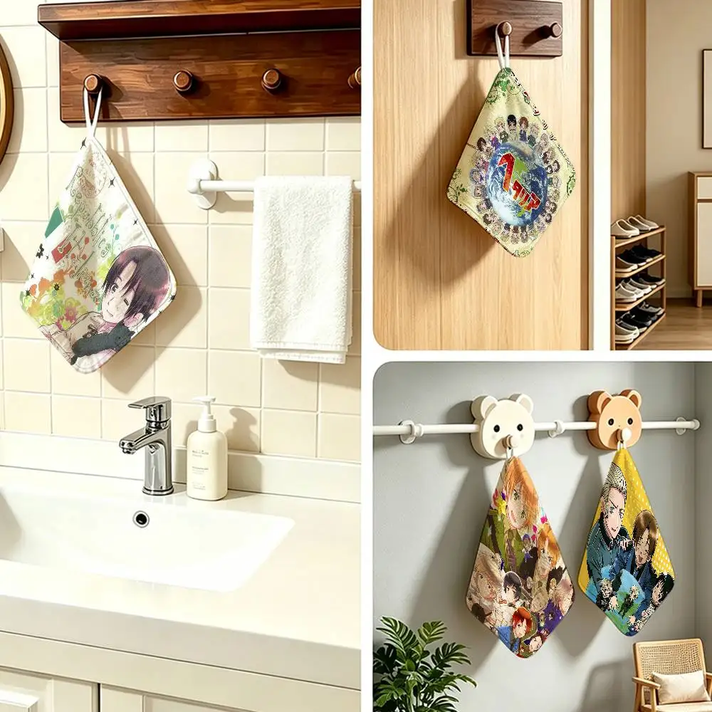 Travel Cover H-Hetalia Axis   Hanging Style Hand Wiping Towel Polyester Cotton Anti-fade For Indoor Kitchen Living Room