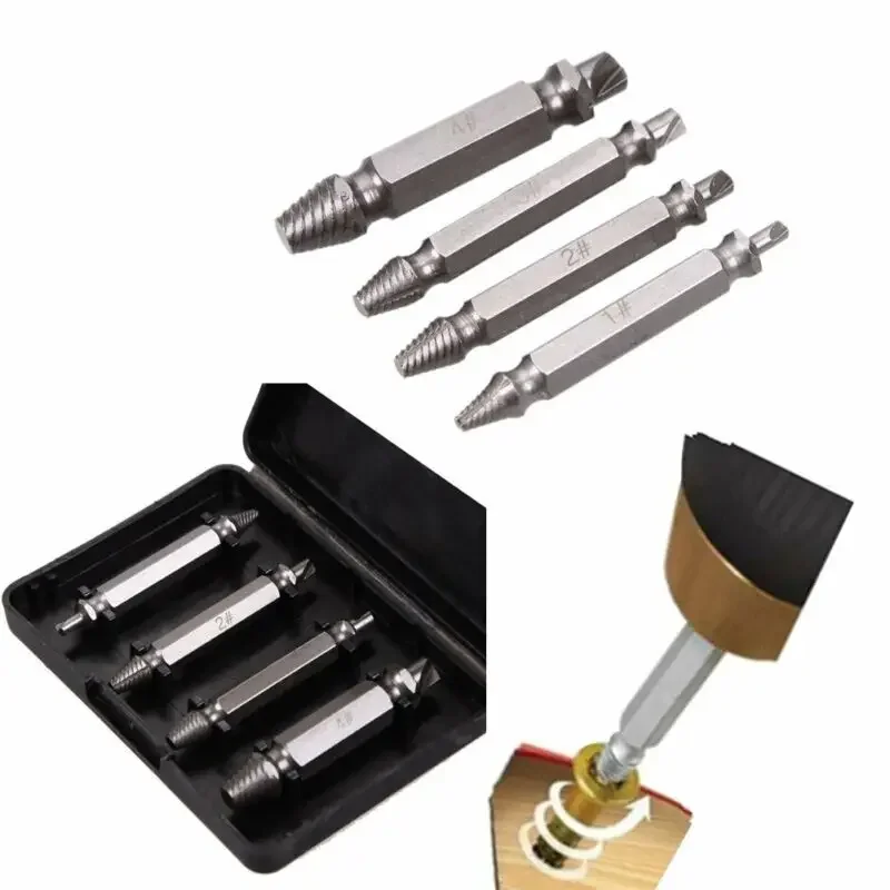 4PC Damaged Screw Extractor Drill Bits Double-Headed Damaged Screw Extractor Set Bolt Bits Guide Tool Remover Tools