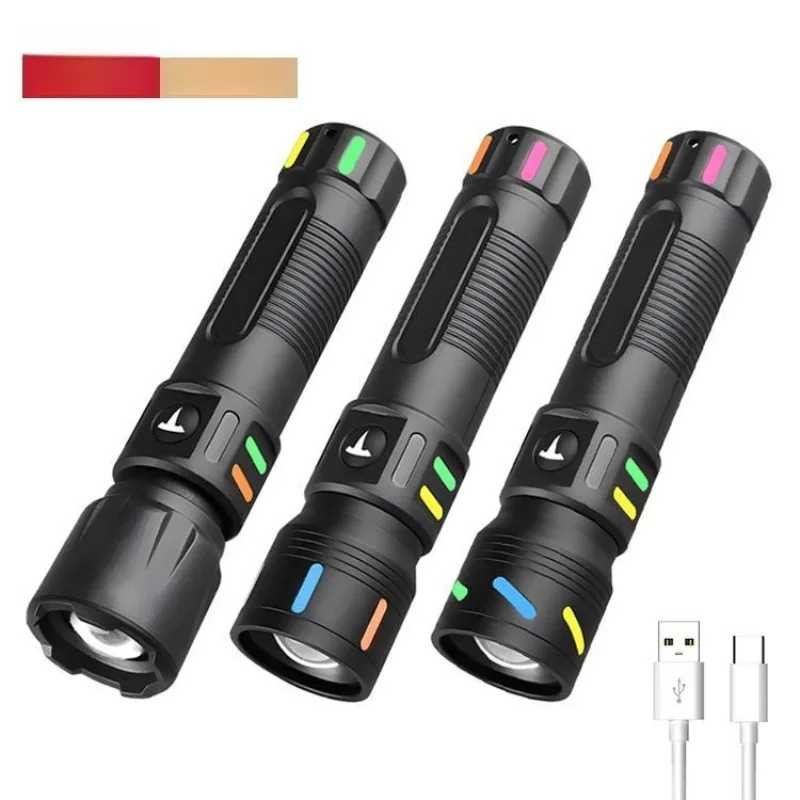 New LED Flashlight: Super Bright, Portable, Telescopic Zoom Emergency Searchlight with Fluorescent White Laser