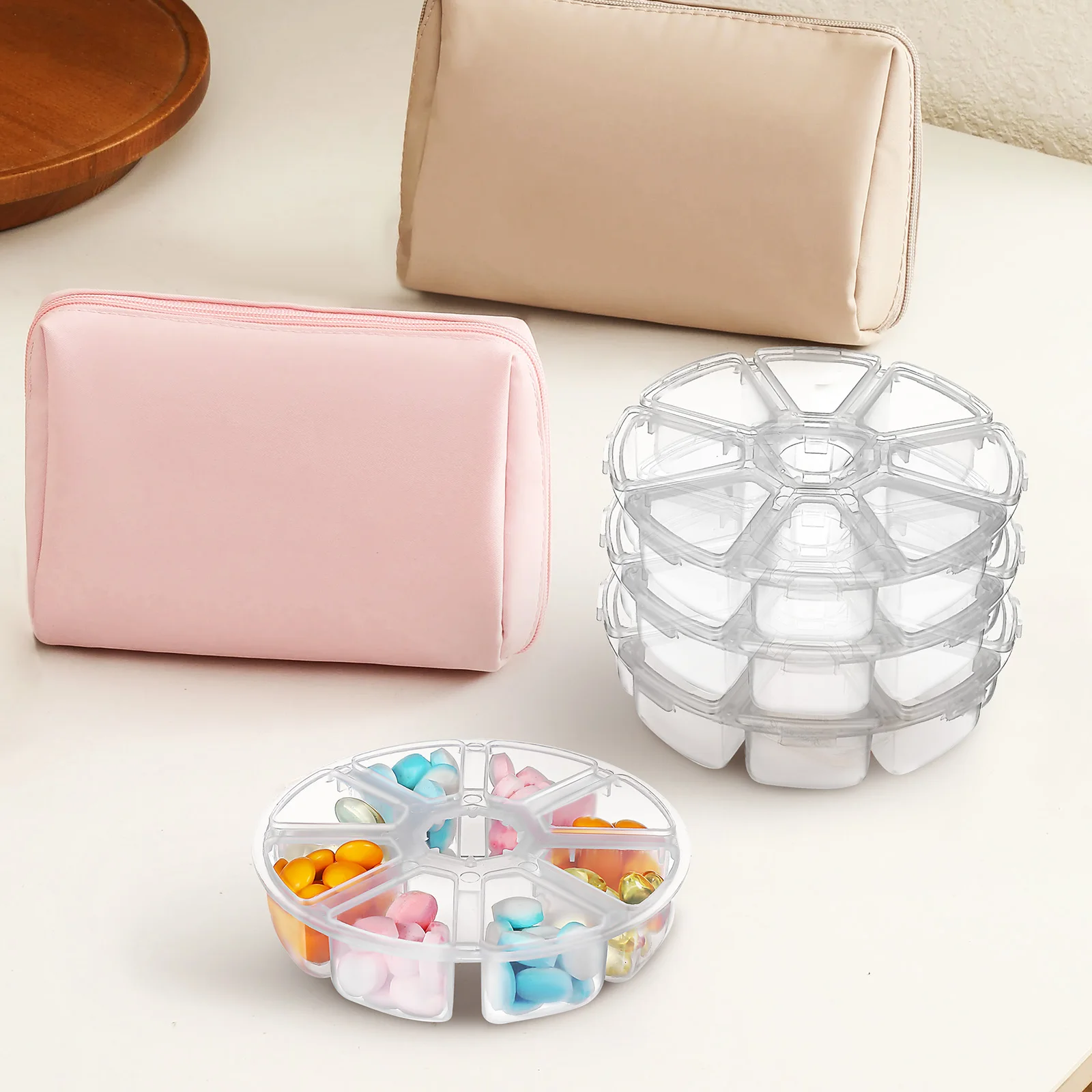 

10pcs Round Beaded Storage Box White Plastic Container Dividers Desktop ganizer Office Bedroom Makeup Accessories Cosmetics