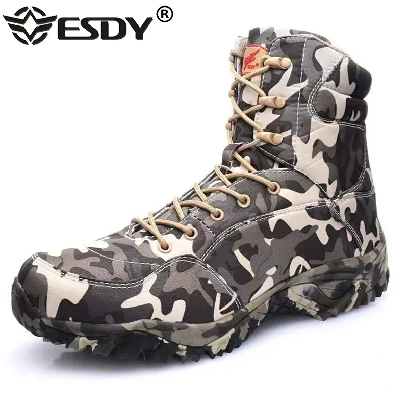 Men Boots Combat Mens Waterproof Canvas Camo Ankle Boots Tactical Size 37-46 Camouflage Boot Male Shoe Work Safety Shoes