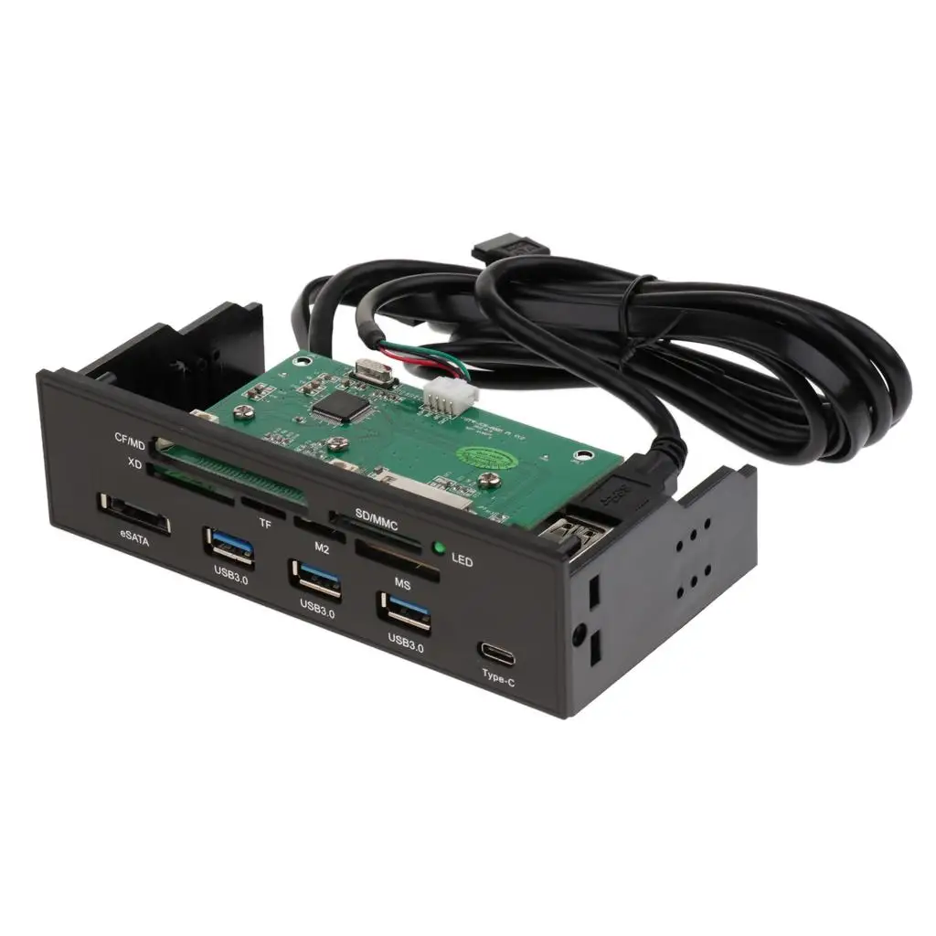 Type C USB 3.0 Front Panel Hub Multi Card Reader Adapter for Desktop Computer 5.25 Bay Metal