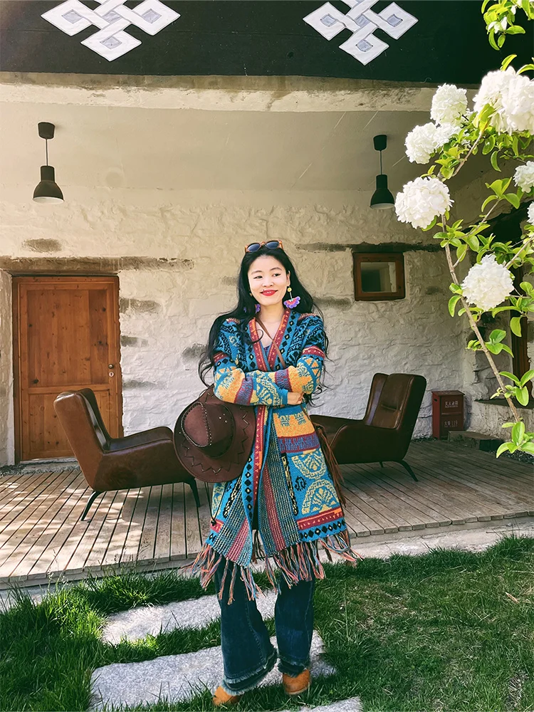 

Thiened вязаный свитер, пальто, женский осенне-зимний теплый свободный открытый кардиган средней длины, закрывающий ягодицы, модный комбинезон для поездок на работу