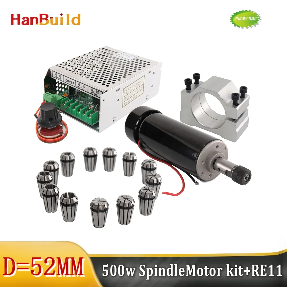 

Air Cooled 0.5KW Milling Machine Motor + Spindle Converter + Clamp ER11 Chuck 500W Power Supply Speed Governor For DIY CNC 4.9