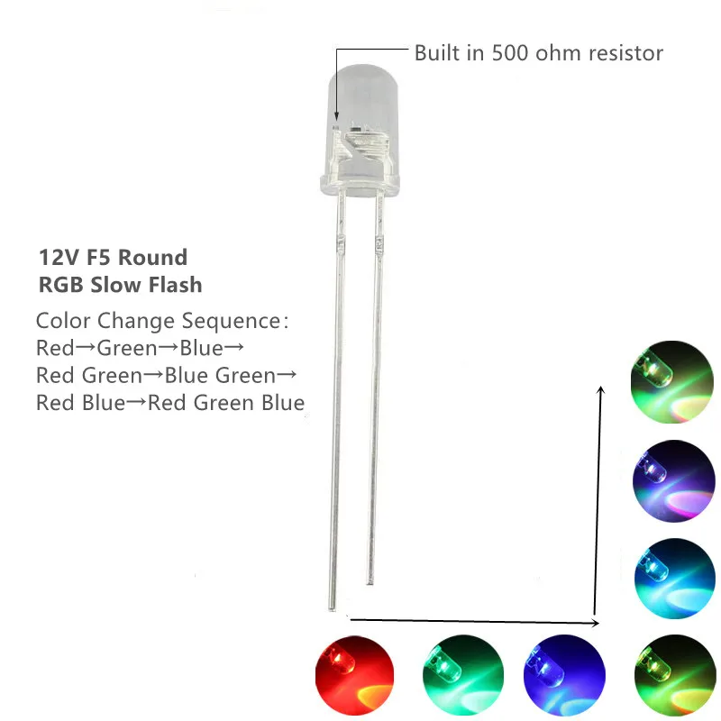 

Светодиодный RGB медленная быстрая вспышка 5 мм шарик SMD 12 В f5 круглая лампа погружение светодиодные диоды свет красочный изменение цвета красный зеленый синий чип 1000 шт.