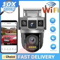 WIFI Dual Lens Smart Home Camera Wireless Audio Surveillance Full Color Night Vision Cam Outdoors 4MP AI Auto Tracking CCTV