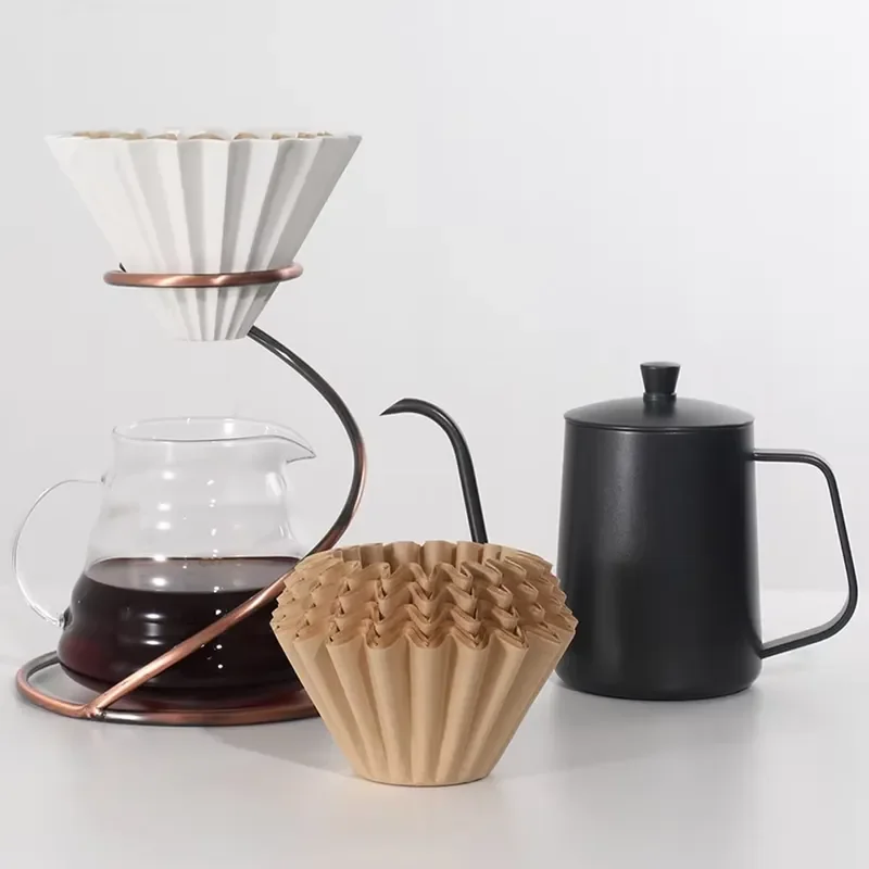100pcs White Brown Cake Shape Coffee Filter Paper Disposable Pour Over Dripper Filters for Home Barista Brewing Accessories