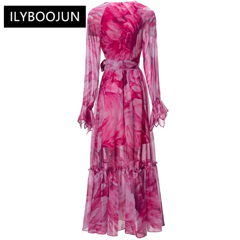 Imagem -02 - Vestido Longo com Decote em v Feminino Estampa Floral com Renda Vestidos Boêmios Alta Qualidade Marca de Luxo Outono 2023