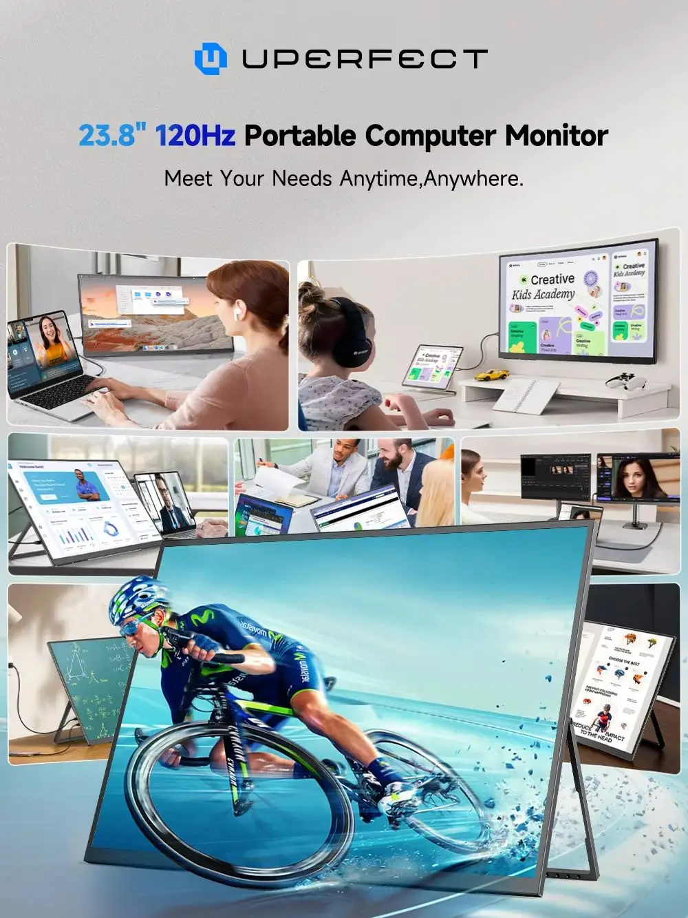 UPERFECT 23,8" 120Hz QLED tragbarer Touchscreen-Monitor 1080P 126% sRGB 380Nits HDMI USB-C Travel Touch Display für Laptop-Telefon Mini-PC-Spielkonsole Externer zweiter Bildschirm für Spiele und Arbeit – Detail 2