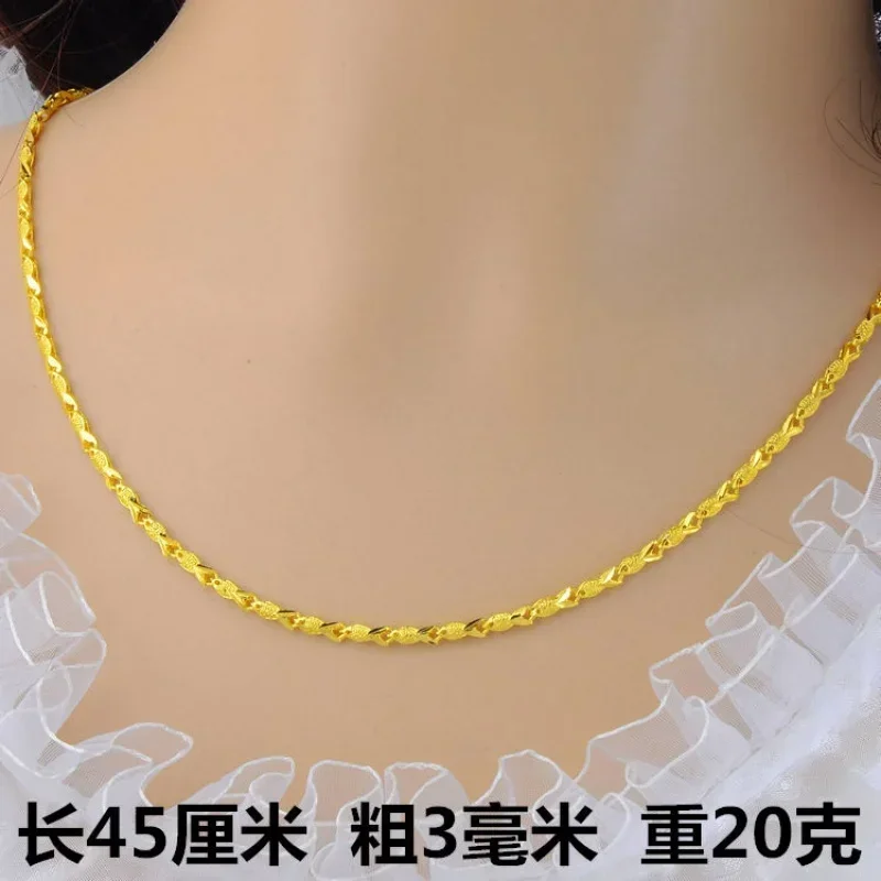 Gold Shop Same 999 24k real Gold Necklace Women's Real Gold Necklace  Pendant Gold Necklace Jewelry 5D Gold Wedding Gift