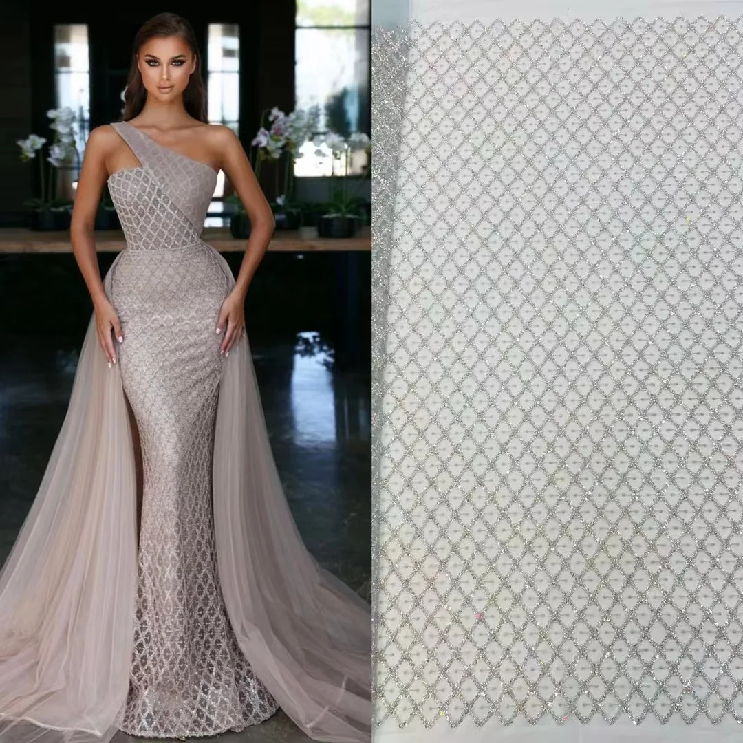 

Hot Sale 5 Yards African French Luxury Beads Sequins lace French Handmade Embroidery Nigerian Tulle Lace For Wedding Party Dress