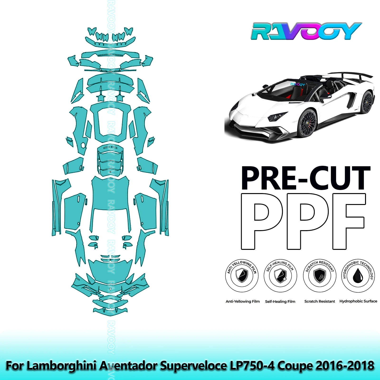 

8,5 мил, предварительно вырезанная защитная пленка для автомобиля PPF для Lamborghini Aventador Superveloce LP750-4 Coupe 2016-2018